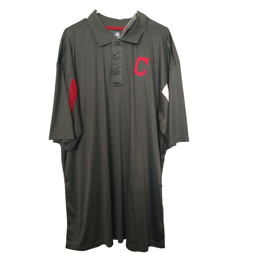 Men's Cleveland Indians Big & Tall Gray Red Short Sleeve Polo Shirt 3XLT - Picture 1 of 3